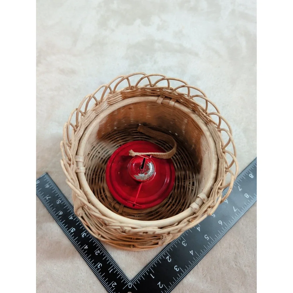 VTG Wicker Basket Oil Lamp Red Metal Miniature Lantern Rustic Farmhouse‎ Decor